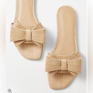 Ann Taylor Straw Bow Slide Sandals